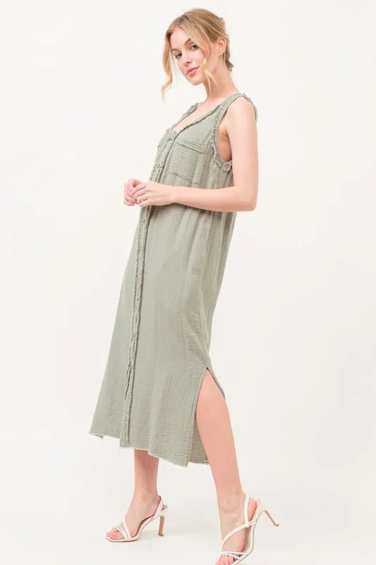 And The Why Washed Gauzed Patch Pocket Tank Midi Dress - VeauBeauty