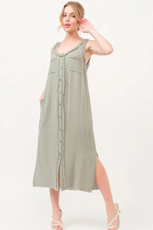 And The Why Washed Gauzed Patch Pocket Tank Midi Dress - VeauBeauty
