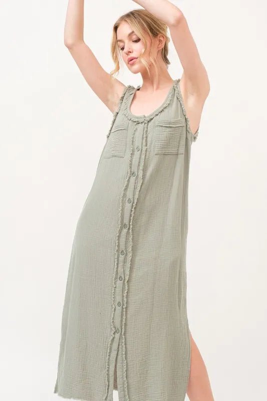 And The Why Washed Gauzed Patch Pocket Tank Midi Dress - VeauBeauty