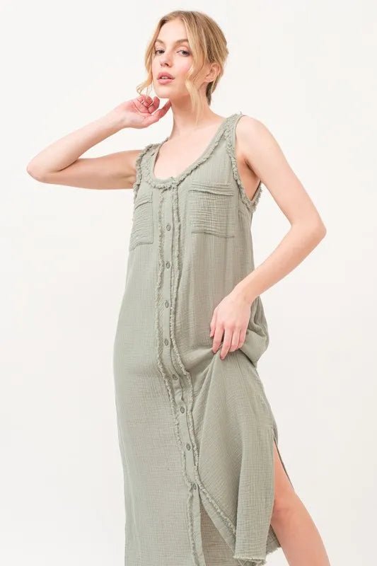 And The Why Washed Gauzed Patch Pocket Tank Midi Dress - VeauBeauty