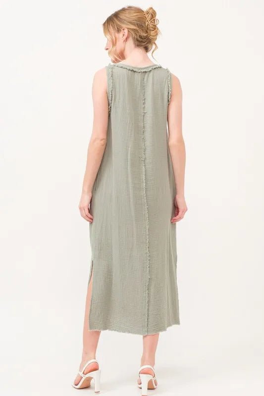And The Why Washed Gauzed Patch Pocket Tank Midi Dress - VeauBeauty