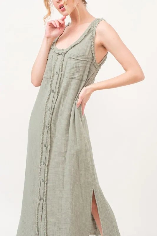 And The Why Washed Gauzed Patch Pocket Tank Midi Dress - VeauBeauty
