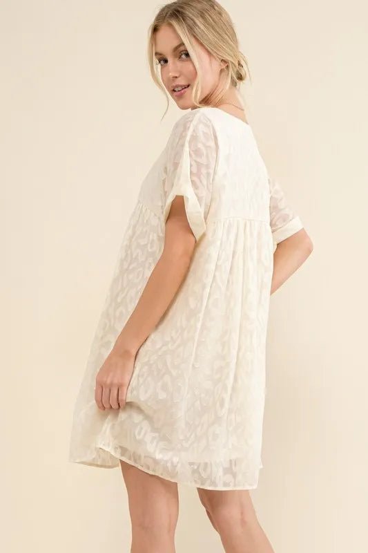 And The Why Woven Leopard Baby Doll Roll - Sleeve Casual Dress - VeauBeauty