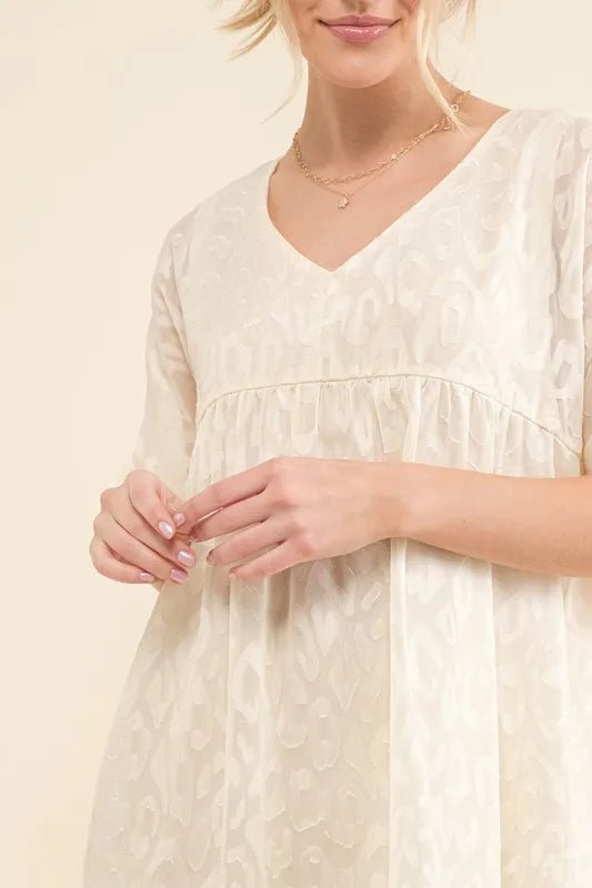 And The Why Woven Leopard Baby Doll Roll - Sleeve Casual Dress - VeauBeauty