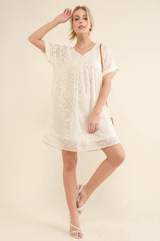 And The Why Woven Leopard Baby Doll Roll - Sleeve Casual Dress - VeauBeauty