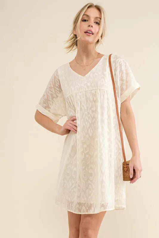 And The Why Woven Leopard Baby Doll Roll - Sleeve Casual Dress - VeauBeauty