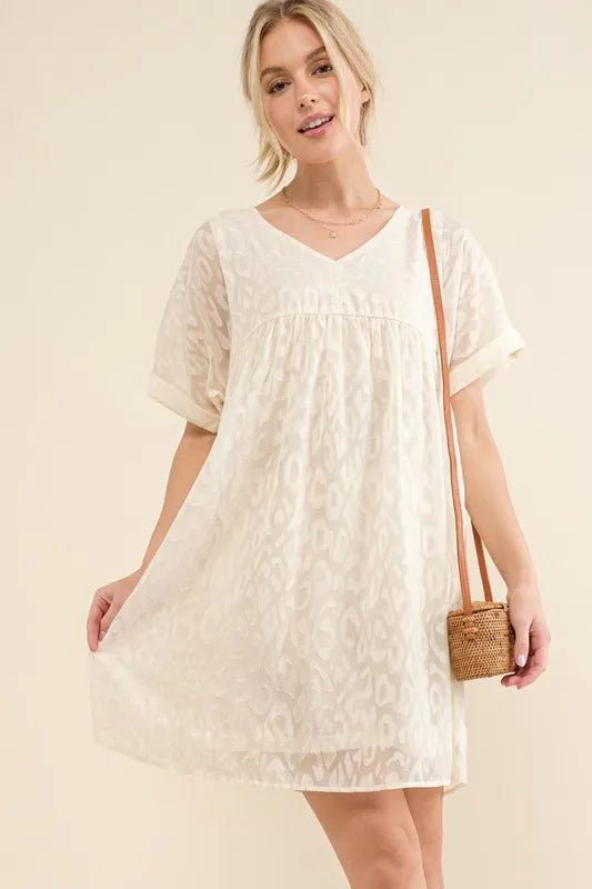 And The Why Woven Leopard Baby Doll Roll - Sleeve Casual Dress - VeauBeauty