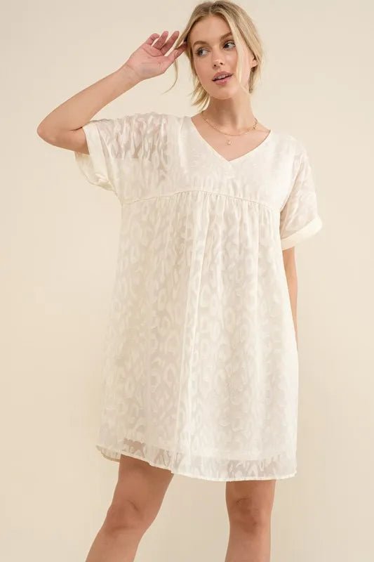 And The Why Woven Leopard Baby Doll Roll - Sleeve Casual Dress - VeauBeauty