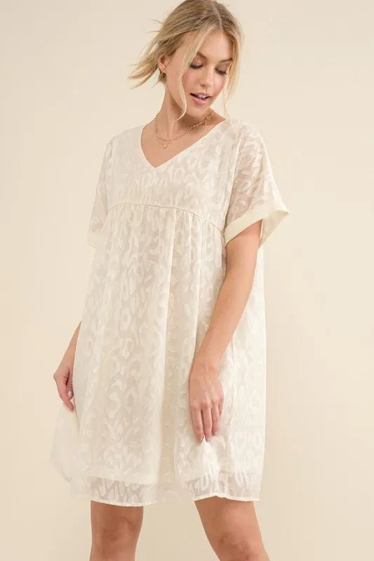And The Why Woven Leopard Baby Doll Roll - Sleeve Casual Dress - VeauBeauty