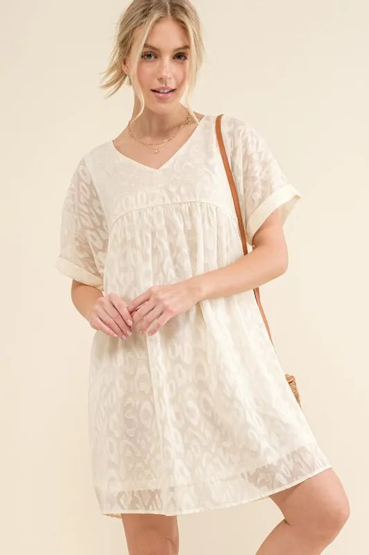 And The Why Woven Leopard Baby Doll Roll - Sleeve Casual Dress - VeauBeauty