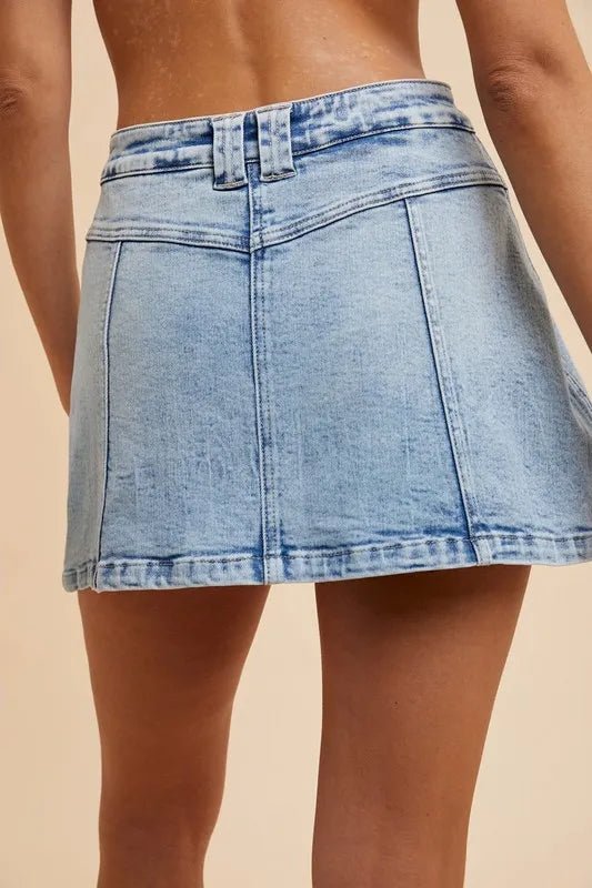 Annie Wear Button Detail Stretch Denim Wrap Mini Skort - VeauBeauty