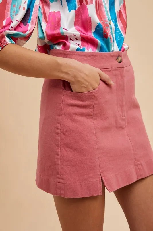 Annie Wear Comfort Stretch Cotton Slit Detailed Mini Skirt - VeauBeauty