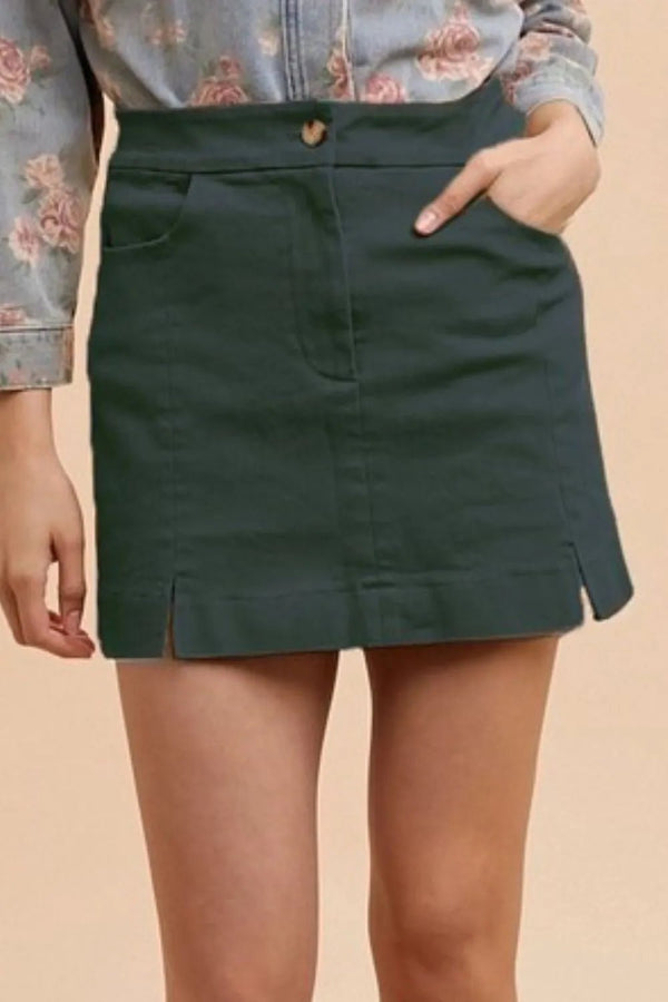 Annie Wear Comfort Stretch Cotton Slit Detailed Mini Skirt - VeauBeauty