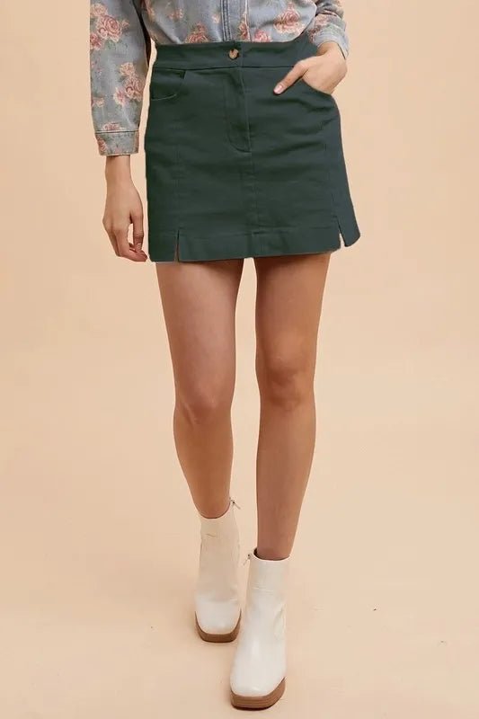 Annie Wear Comfort Stretch Cotton Slit Detailed Mini Skirt - VeauBeauty