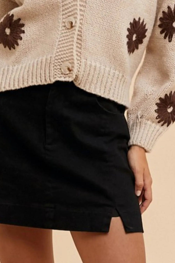 Annie Wear Comfort Stretch Cotton Slit Detailed Mini Skirt - VeauBeauty