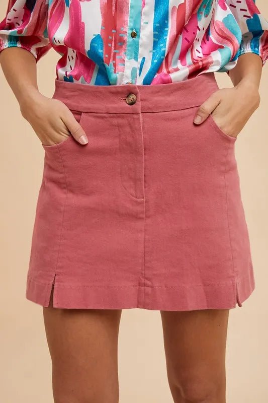 Annie Wear Comfort Stretch Cotton Slit Detailed Mini Skirt - VeauBeauty
