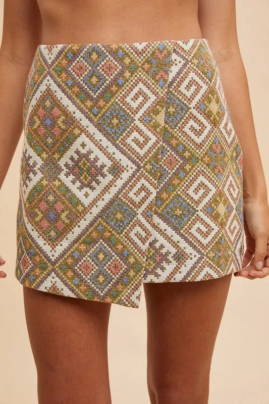 Annie Wear Ethic Woven Jacquard Wrap Mini Skirt - VeauBeauty