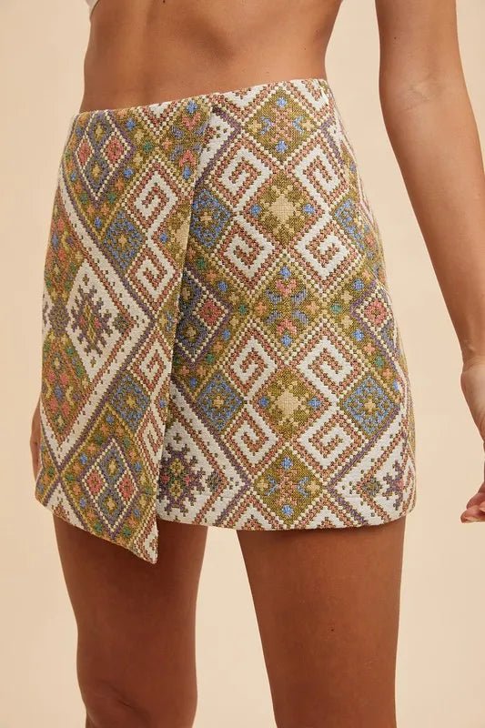 Annie Wear Ethic Woven Jacquard Wrap Mini Skirt - VeauBeauty