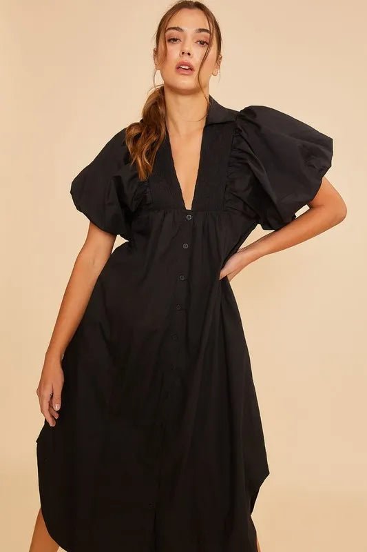 Annie Wear Smocked Puff Sleeve Midi Dress - VeauBeauty