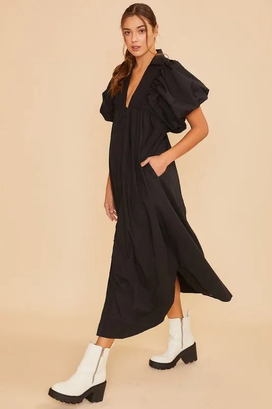 Annie Wear Smocked Puff Sleeve Midi Dress - VeauBeauty