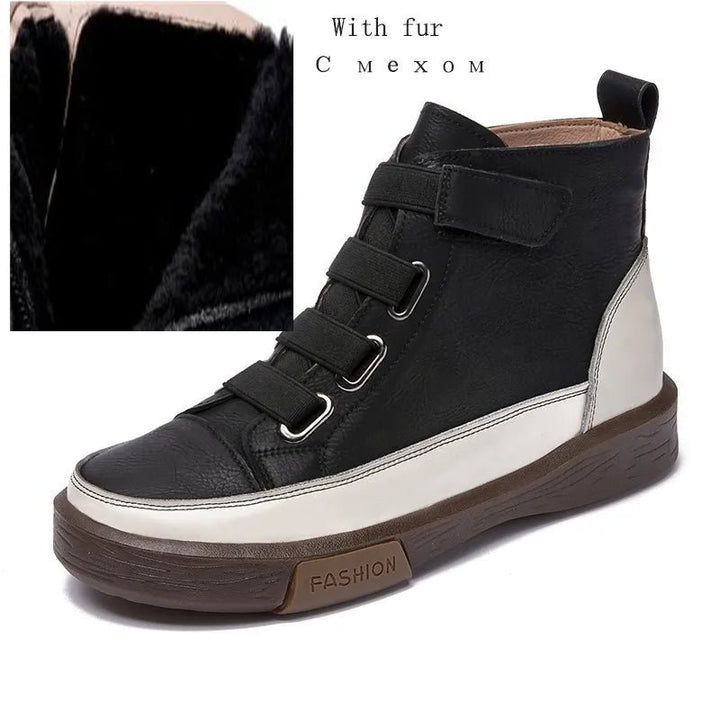 Antique Color Flat Leather Lace - Up Boots – Casual Student Winter Shoes - VeauBeauty