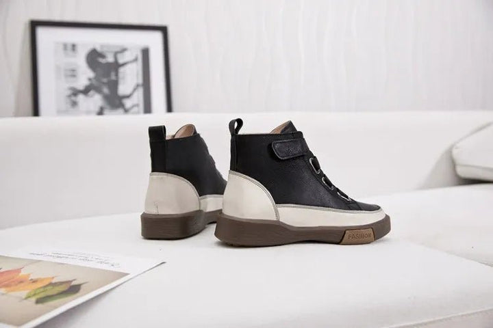 Antique Color Flat Leather Lace - Up Boots – Casual Student Winter Shoes - VeauBeauty