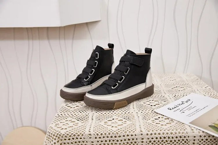 Antique Color Flat Leather Lace - Up Boots – Casual Student Winter Shoes - VeauBeauty