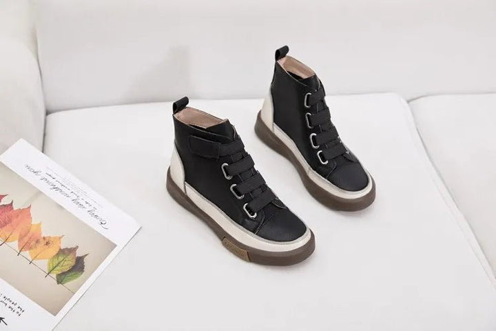 Antique Color Flat Leather Lace - Up Boots – Casual Student Winter Shoes - VeauBeauty