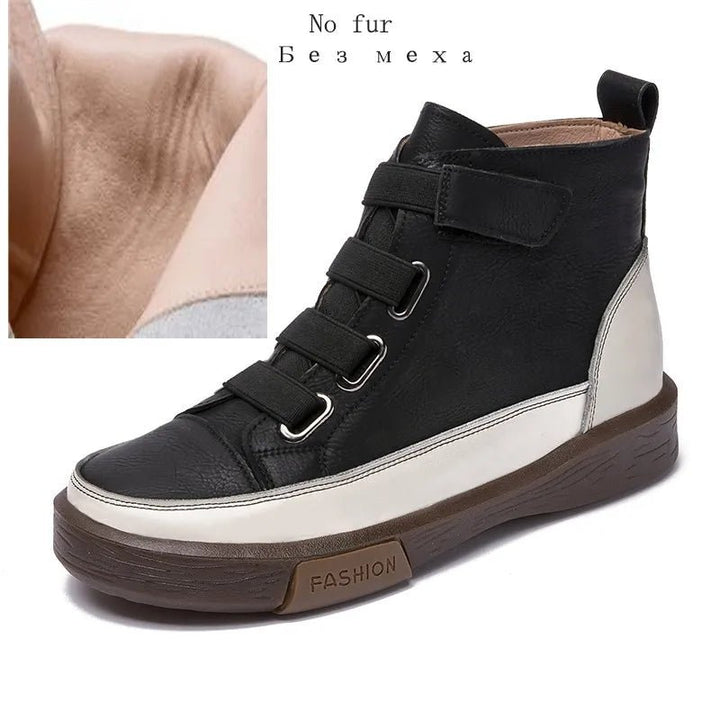 Antique Color Flat Leather Lace - Up Boots – Casual Student Winter Shoes - VeauBeauty