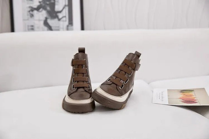 Antique Color Flat Leather Lace - Up Boots – Casual Student Winter Shoes - VeauBeauty