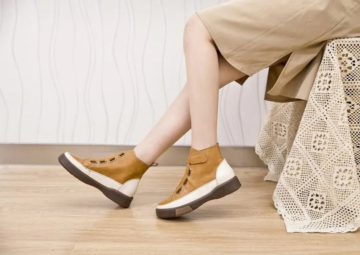 Antique Color Flat Leather Lace - Up Boots – Casual Student Winter Shoes - VeauBeauty