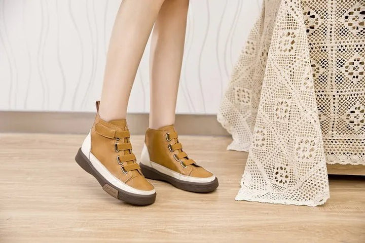 Antique Color Flat Leather Lace - Up Boots – Casual Student Winter Shoes - VeauBeauty
