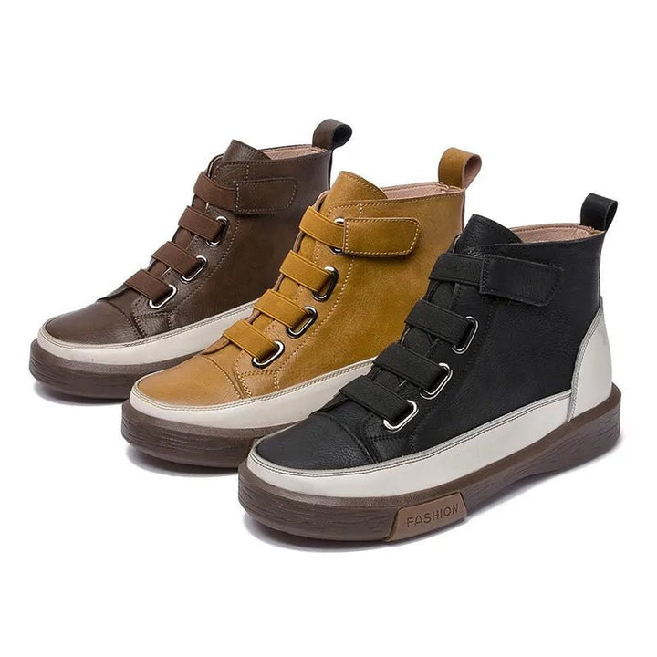 Antique Color Flat Leather Lace - Up Boots – Casual Student Winter Shoes - VeauBeauty