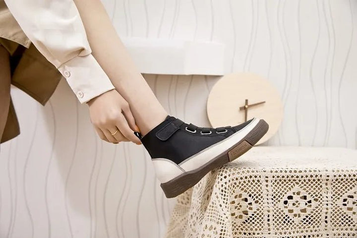Antique Color Flat Leather Lace - Up Boots – Casual Student Winter Shoes - VeauBeauty