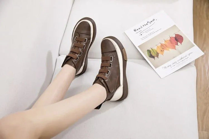 Antique Color Flat Leather Lace - Up Boots – Casual Student Winter Shoes - VeauBeauty