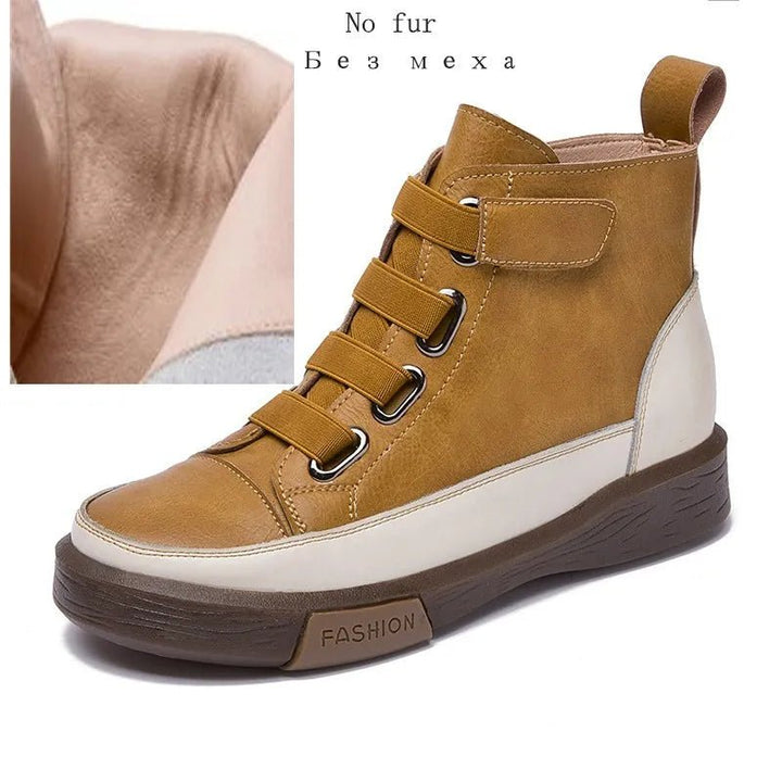 Antique Color Flat Leather Lace - Up Boots – Casual Student Winter Shoes - VeauBeauty