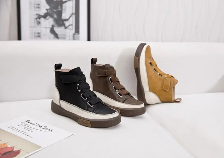 Antique Color Flat Leather Lace - Up Boots – Casual Student Winter Shoes - VeauBeauty