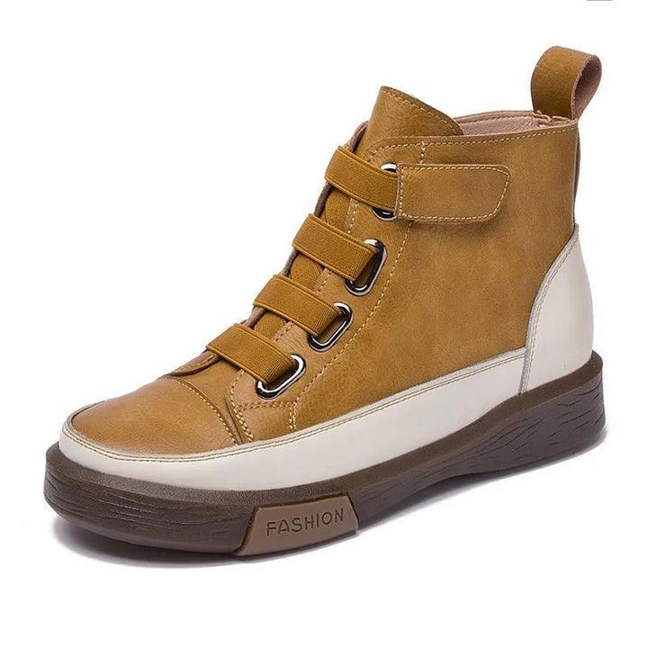 Antique Color Flat Leather Lace - Up Boots – Casual Student Winter Shoes - VeauBeauty