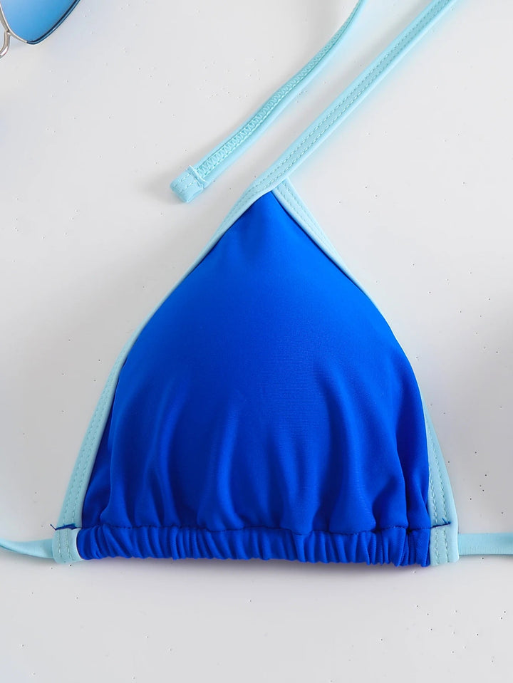 AureBlu Triangle Bikini – 2025 Blue Halter String Swimsuit for Women - VeauBeauty