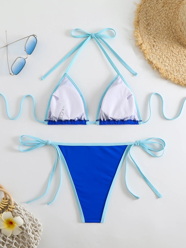 AureBlu Triangle Bikini – 2025 Blue Halter String Swimsuit for Women - VeauBeauty