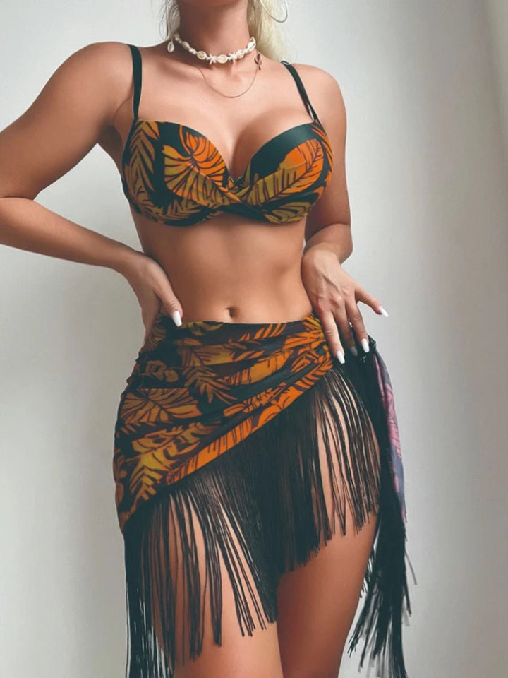 Aurelia 2025 – 3 Pieces Print Push - Up Bikini & Tassel Beach Shirt for Women - VeauBeauty