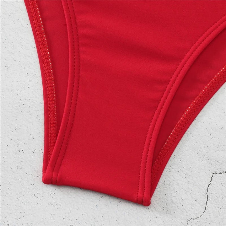 Aurora Red Bikini – 2025 High Waist Cross Strappy Swimsuit for Women - VeauBeauty