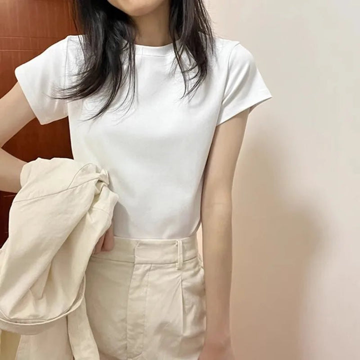 Basic Slim Fit Cotton T-Shirt – Korean Style Summer Crop - VeauBeauty