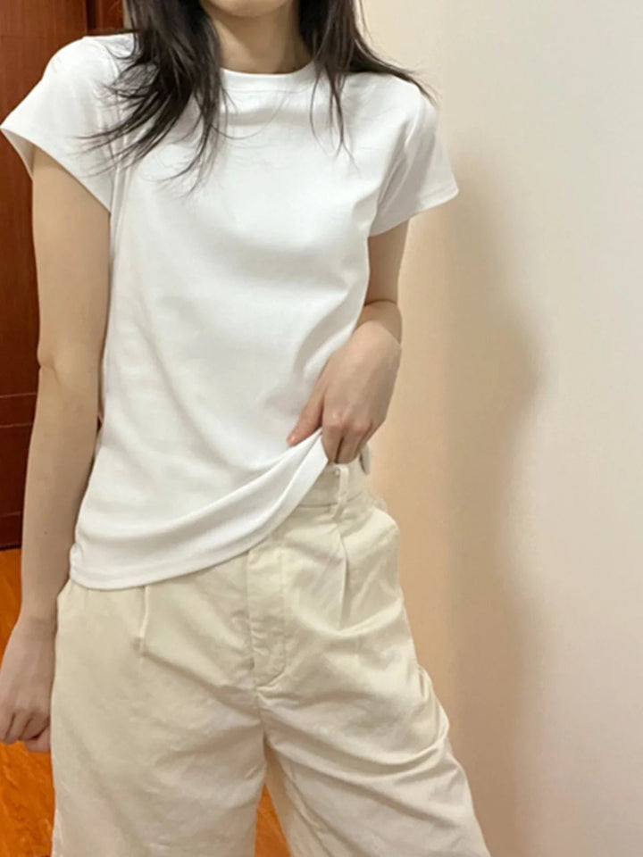 Basic Slim Fit Cotton T-Shirt – Korean Style Summer Crop - VeauBeauty