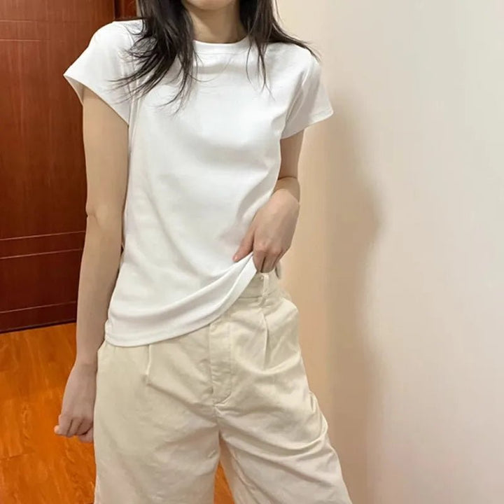 Basic Slim Fit Cotton T-Shirt – Korean Style Summer Crop - VeauBeauty