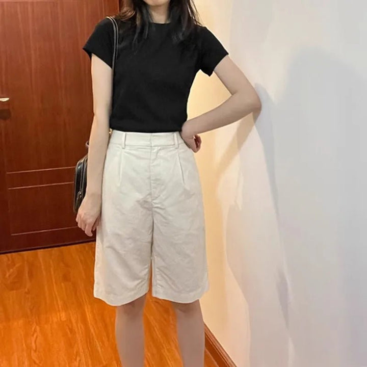 Basic Slim Fit Cotton T-Shirt – Korean Style Summer Crop - VeauBeauty