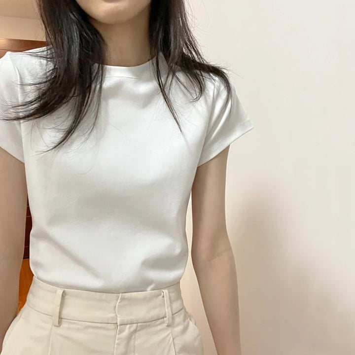 Basic Slim Fit Cotton T-Shirt – Korean Style Summer Crop - VeauBeauty