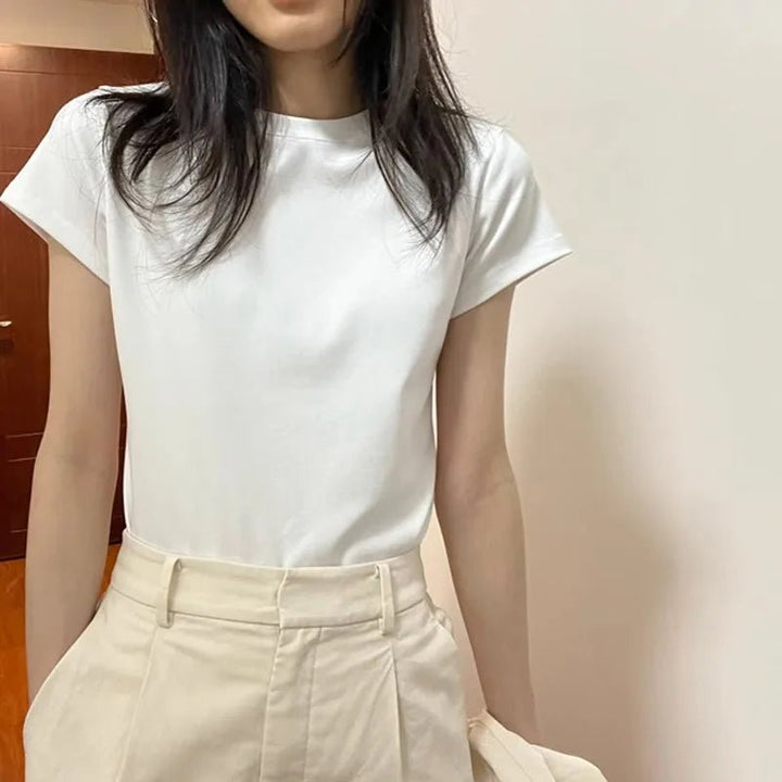 Basic Slim Fit Cotton T-Shirt – Korean Style Summer Crop - VeauBeauty