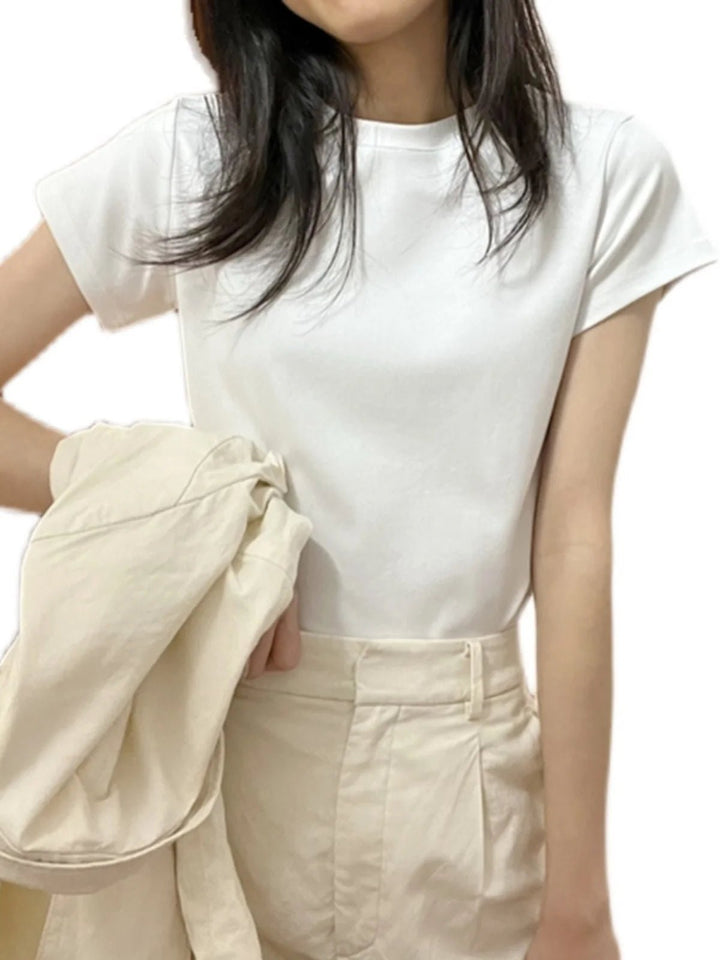 Basic Slim Fit Cotton T-Shirt – Korean Style Summer Crop - VeauBeauty