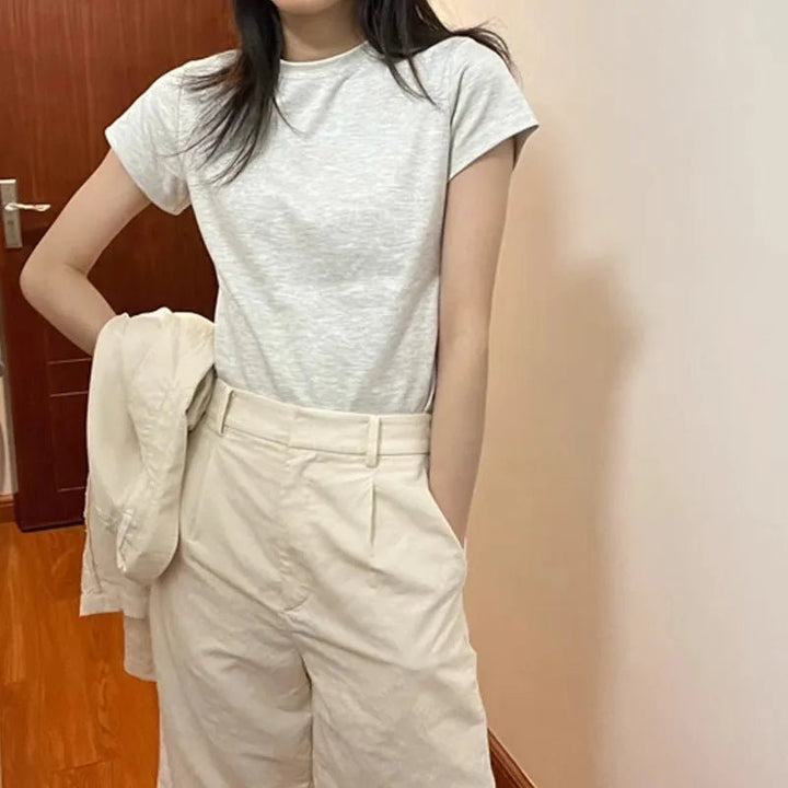 Basic Slim Fit Cotton T-Shirt – Korean Style Summer Crop - VeauBeauty